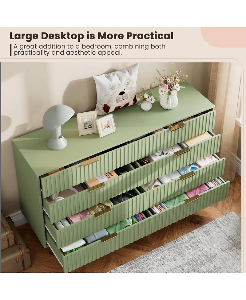 gaomon Green Drawer Dresser for Bedroom, Fluted with Large Drawers and Sturdy Gold Legs Support