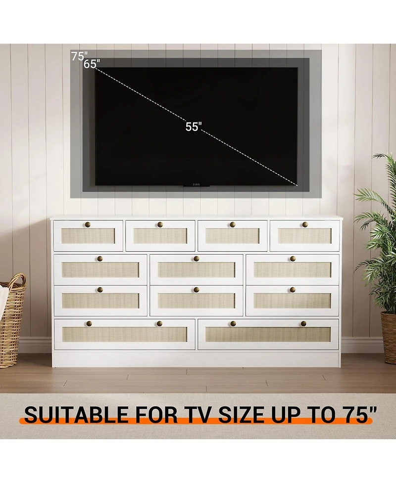 gaomon 12 Drawer Wood Dressers for Bedroom, Wooden Adult Modern Tv Stand Dresser 65 inch Tv, 61'' Wide Chest of Drawers