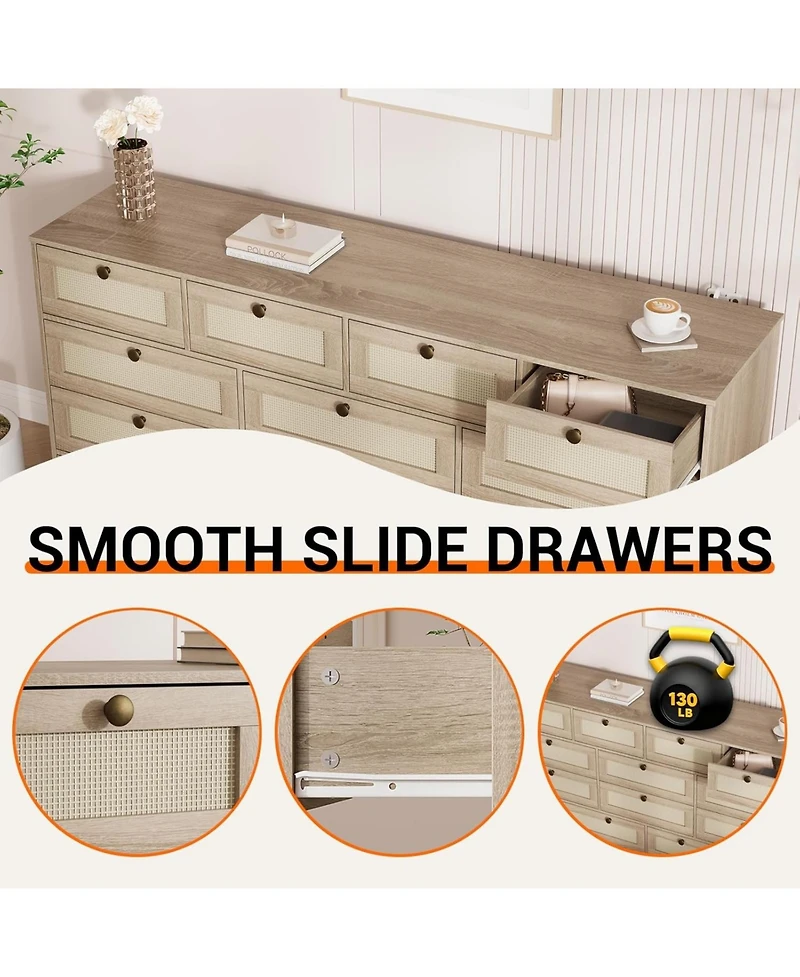 gaomon 12 Drawer Wood Dressers for Bedroom, Wooden Adult Modern Tv Stand Dresser 65 inch Tv, 61'' Wide Chest of Drawers