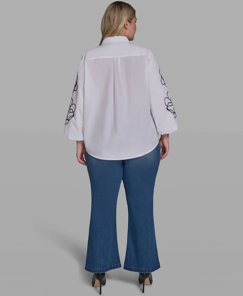 Karl Lagerfeld Paris Plus Floral Detail Collared Top