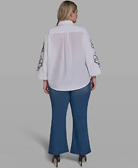 Karl Lagerfeld Paris Plus Floral Detail Collared Top