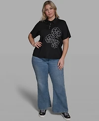Karl Lagerfeld Paris Plus Floral Polo Short-Sleeve Top