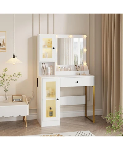 Gaomon Makeup Vanity Desk Led Lights and Mirror 3 Color Modes Bulbs Dressing Table for Bedrooms, Apartments