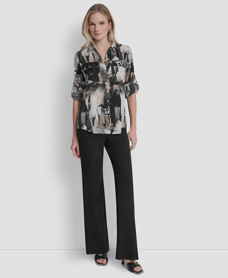 Dkny Women's Printed Roll-Tab Shirt