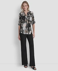 Dkny Women's Printed Roll-Tab Shirt