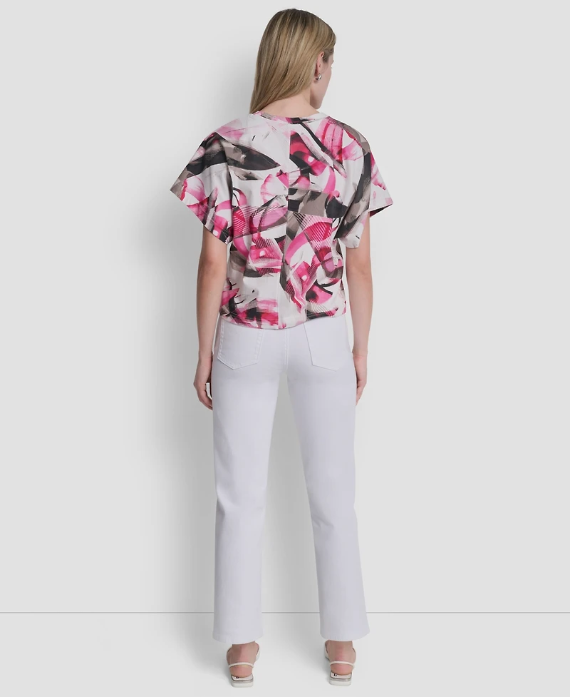 Dkny Women's Heart Print Short-Sleeve Crew Neck Top