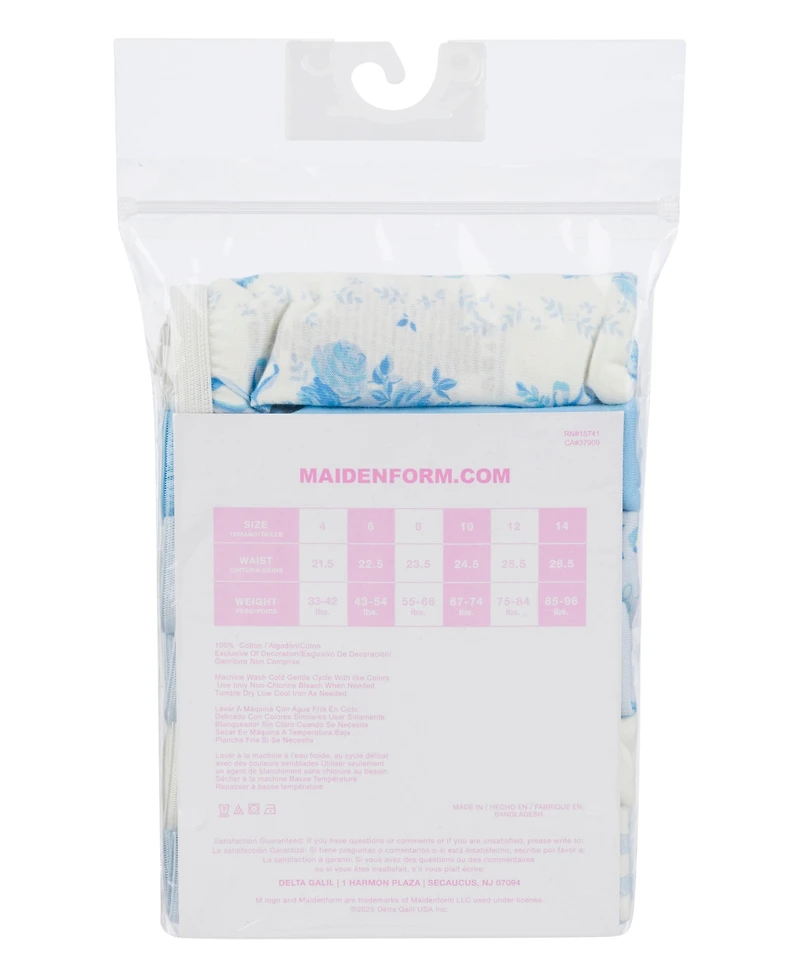 Maidenform Girls' 4-12 Cotton Bikini Underwear, 6-Pack