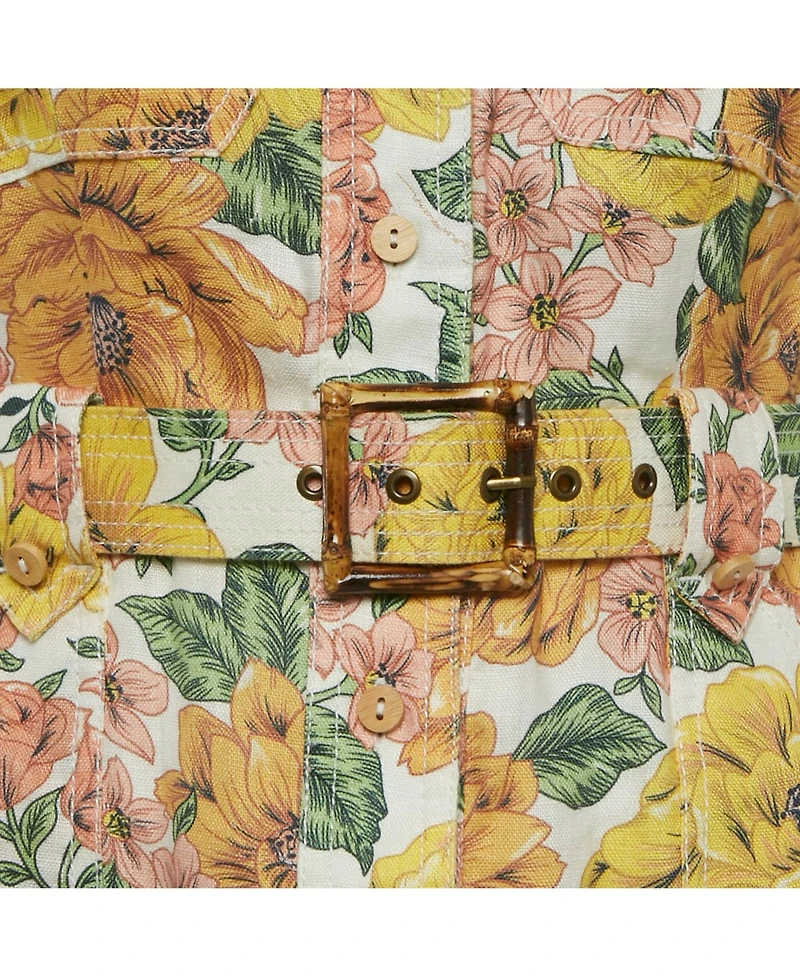 Pre-Owned Zimmermann Women's Yellow Floral Print Poppy Belted Mini Dress
