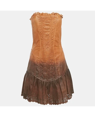 Pre-Owned Dolce & Gabbana Women's Pre-Owned D&g Beige Leather Eyelet Strapless Mini Dress