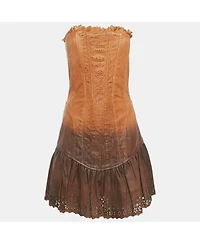 Pre-Owned Dolce & Gabbana Women's Pre-Owned D&g Beige Leather Eyelet Strapless Mini Dress