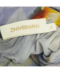 Pre-Owned Zimmermann Women's Purple Floral Print Crepe Self Tie Stand Collar Dress