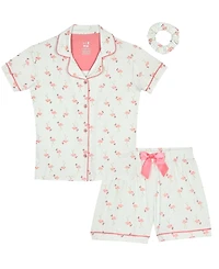 Max & Olivia Girls' 7-16 Flamingo Print Top, Short Pants Scrunchie, 3-Piece Set