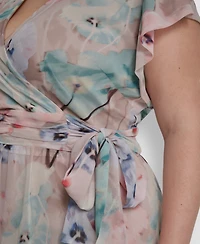 Dkny Plus Ruffle Short-Sleeve V-Neck Tie Waist Maxi Dress