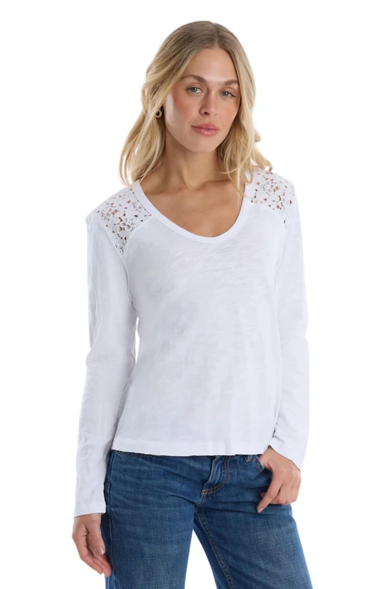 Wilt Clothing Women's V-Neck Long Sleeve Mixed Media Tee