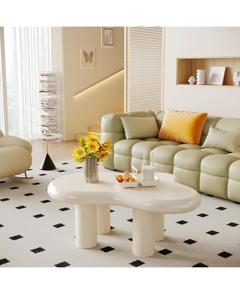 Tribesigns 46.4" White Cloud Coffee Table, Irregular Center Tea Table