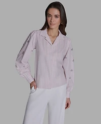 Bcbg Women's Collared Striped Embellished-Sleeve Shirt