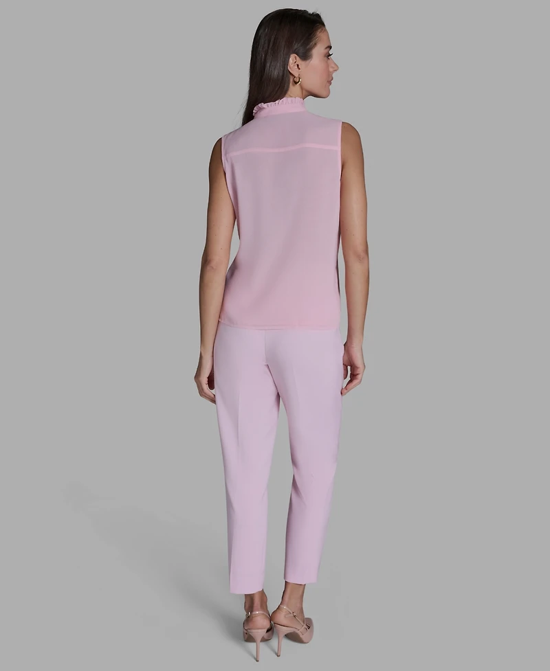 Bcbg Women's Sleeveless V-Neck Ruffle Front Blouse