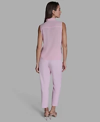 Bcbg Women's Sleeveless V-Neck Ruffle Front Blouse