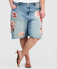 And Now This Trendy Plus Floral Applique Denim Jorts, Macy's Exclusive