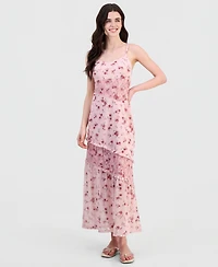 Hippie Rose Juniors' Floral Mesh Lace-Inset Dress