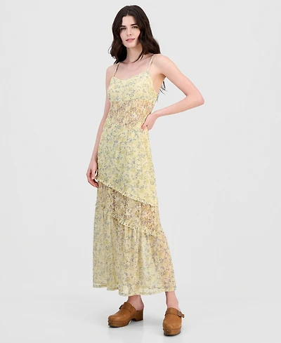 Hippie Rose Juniors' Floral Mesh Lace-Inset Dress