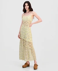 Hippie Rose Juniors' Floral Mesh Lace-Inset Dress