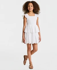 Rare Editions Girls' 7-16 Eyelet Flutter Sleeve Square Neck Dress