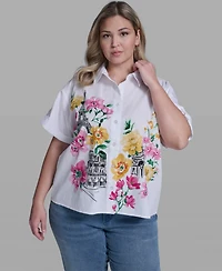 Karl Lagerfeld Paris Plus Floral Short-Sleeve Top