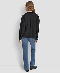 Dkny Jeans Women's Long-Sleeve Rhinestone Button Front Shirt