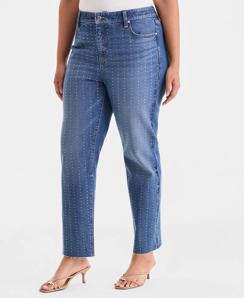 I.n.c. International Concepts Plus High-Rise Embellished Straight Ankle Jeans, Created for Macy's