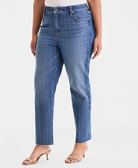 I.n.c. International Concepts Plus High-Rise Embellished Straight Ankle Jeans, Created for Macy's