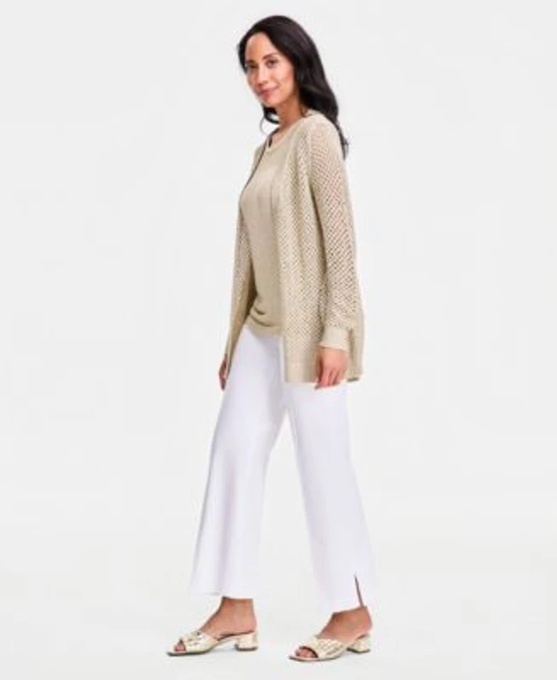March Hero Look Jm Collection Womens Novelty Open Work Tank Top Open Work Open Front Cardigan Wide Leg Pants Macys Exclusive