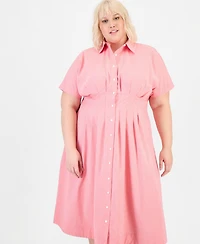 On 34th Trendy Plus Pinstriped Pleated-Waist Midi Shirtdress, Macy's Exclusive