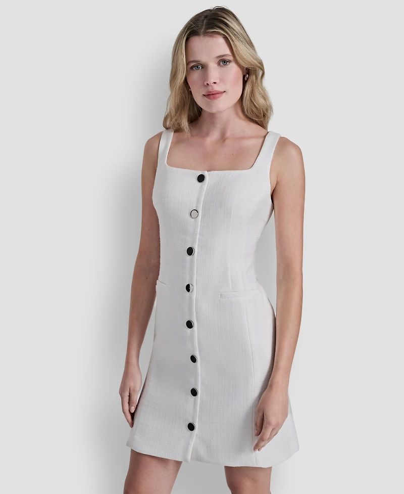 Dkny Petite Faux Button Front Square Neck Sheath Dress