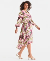 I.n.c. International Concepts Plus Bubble-Sleeve Tie-Waist Tiered Dress, Created for Macy's