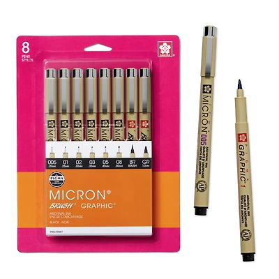 Sakura Pigma Micron Blister Card Ink Pen Set, Black, 8 Pack