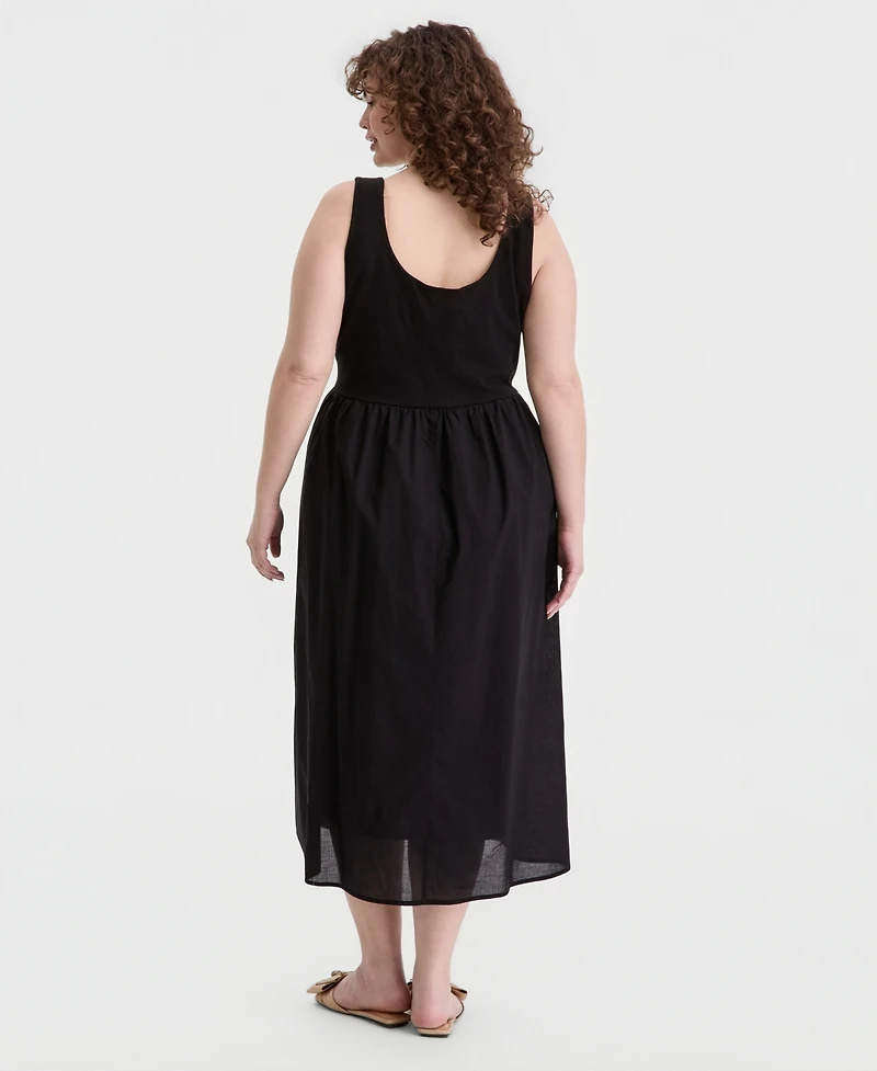 On 34th Trendy Plus V-Waist Mixed-Media Midi Dress, Macy's Exclusive