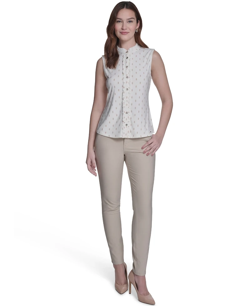 Tommy Hilfiger Women's Ruffle Placket Dot Top