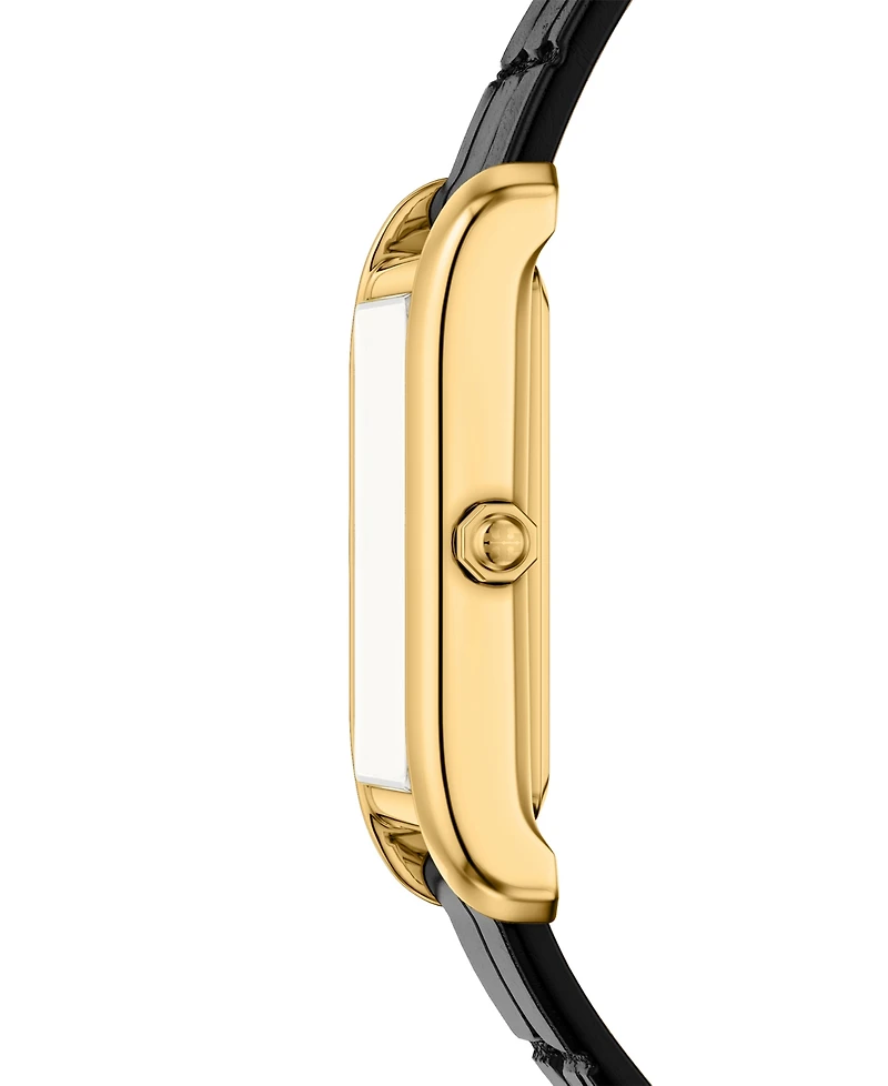 Tory Burch Women's The Eleanor Slim Quartz Two-Hand Black Leather Watch, 22mm