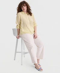 On 34th Trendy Plus Printed Bayside Cropped Silky Shirt, Macy's Exclusive