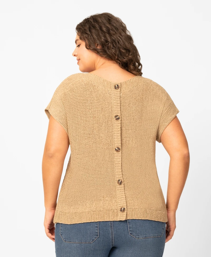 Melissa Paige Plus Button Back Tape Yarn Short-Sleeve Knit Sweater, Macy's Exclusive