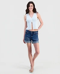 Celebrity Pink Juniors' Cuffed Raw Hem Mid Rise Denim Shorts