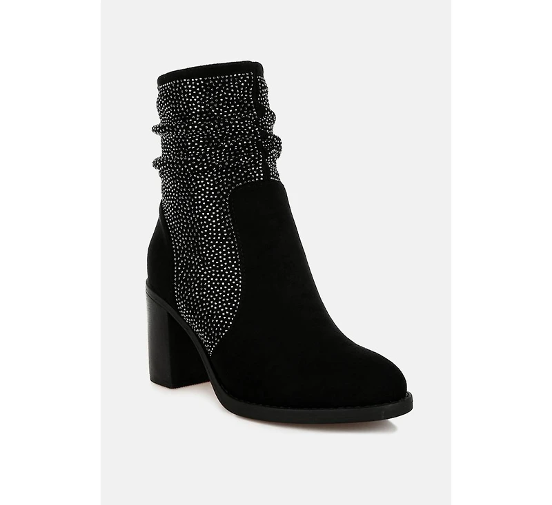 Chinar Rhinestone Studded Slouchy Ankle Boots