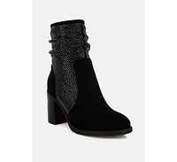 Chinar Rhinestone Studded Slouchy Ankle Boots