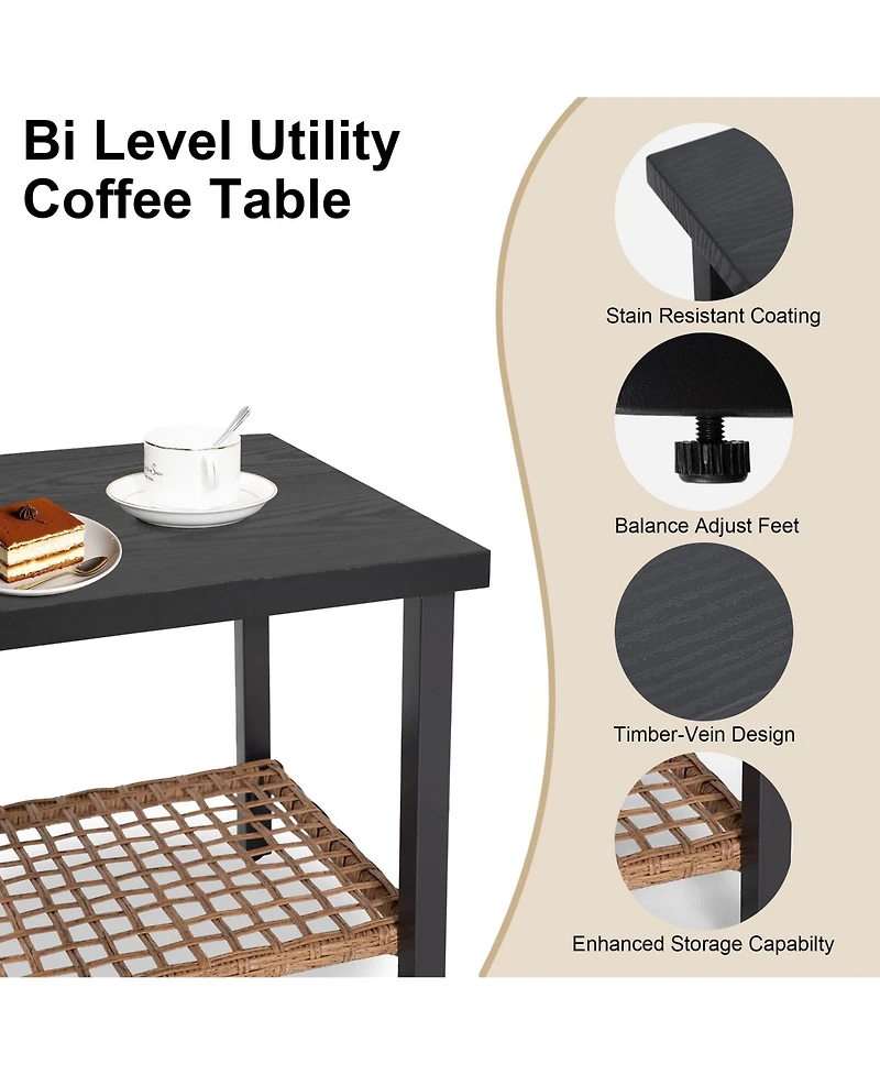 Decksplore Pulled rattan Rocking chair 3 piece Set Outdoor Patio Set Lounge Chairs Thick Cushions for Patio