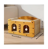 Aostirmotor Elevated Wooden Cat Bed & Condo with Scratching Pad & Interactive Toys