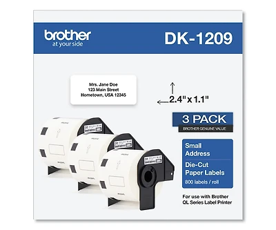 Brother DK12093PK 1.1 in. x 2.4 in. Die-Cut Address Labels - White (3-Rolls/Pack