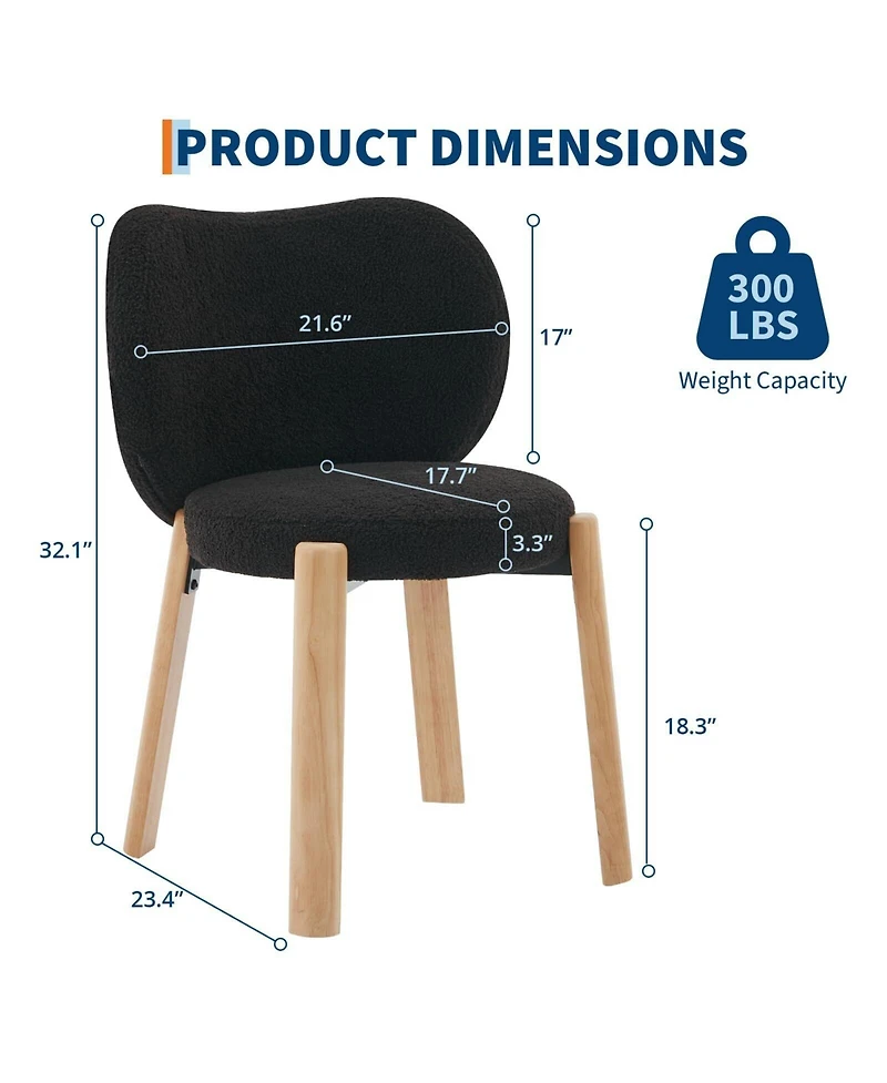 Gaomon Set of 2 Heart-Back Teddy Vanity Chairs, Armless Small-Space Seating, 300LBS Capacity, Fits Under 24" Desks