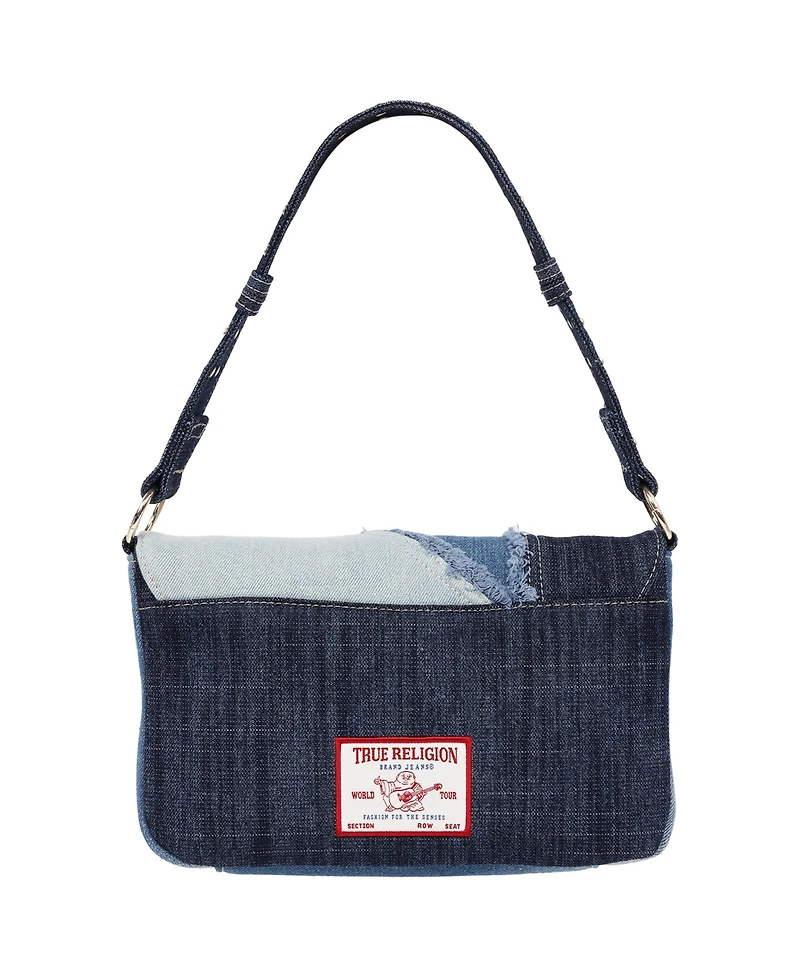 True Religion Frayed Denim Horseshoe Hobo Bag