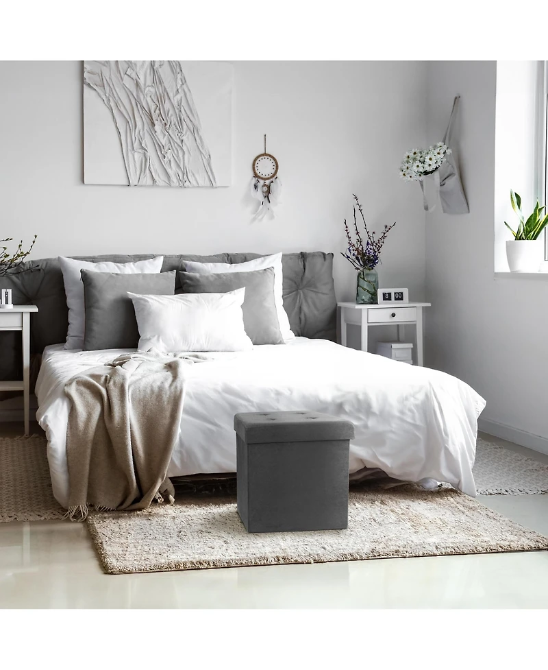 Sorbus Faux Suede Storage Ottoman Cube - Seat & Declutter! Plush cushion, hidden storage, lightweight & portable. Folds flat